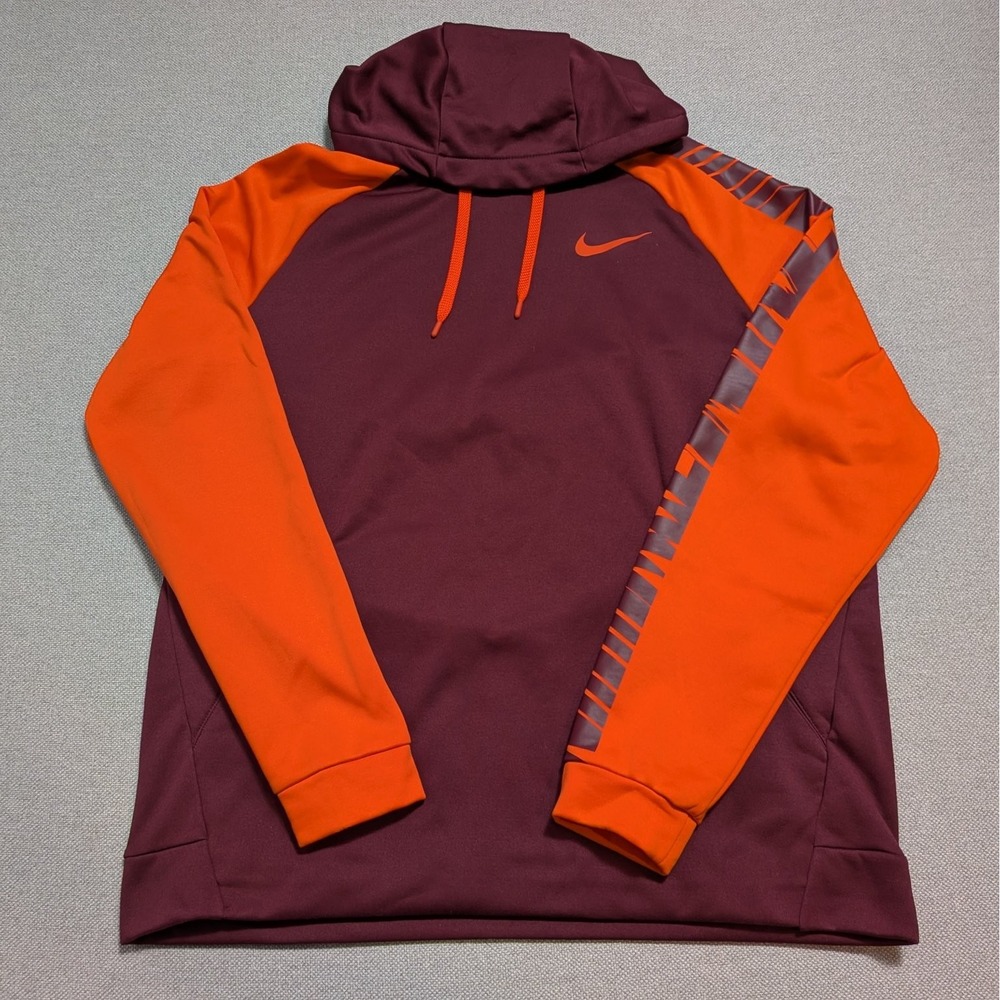 Nike Hoodie Men's XL Burgundy Orange Dri-Fit Performance Pullover VA Tech Colors